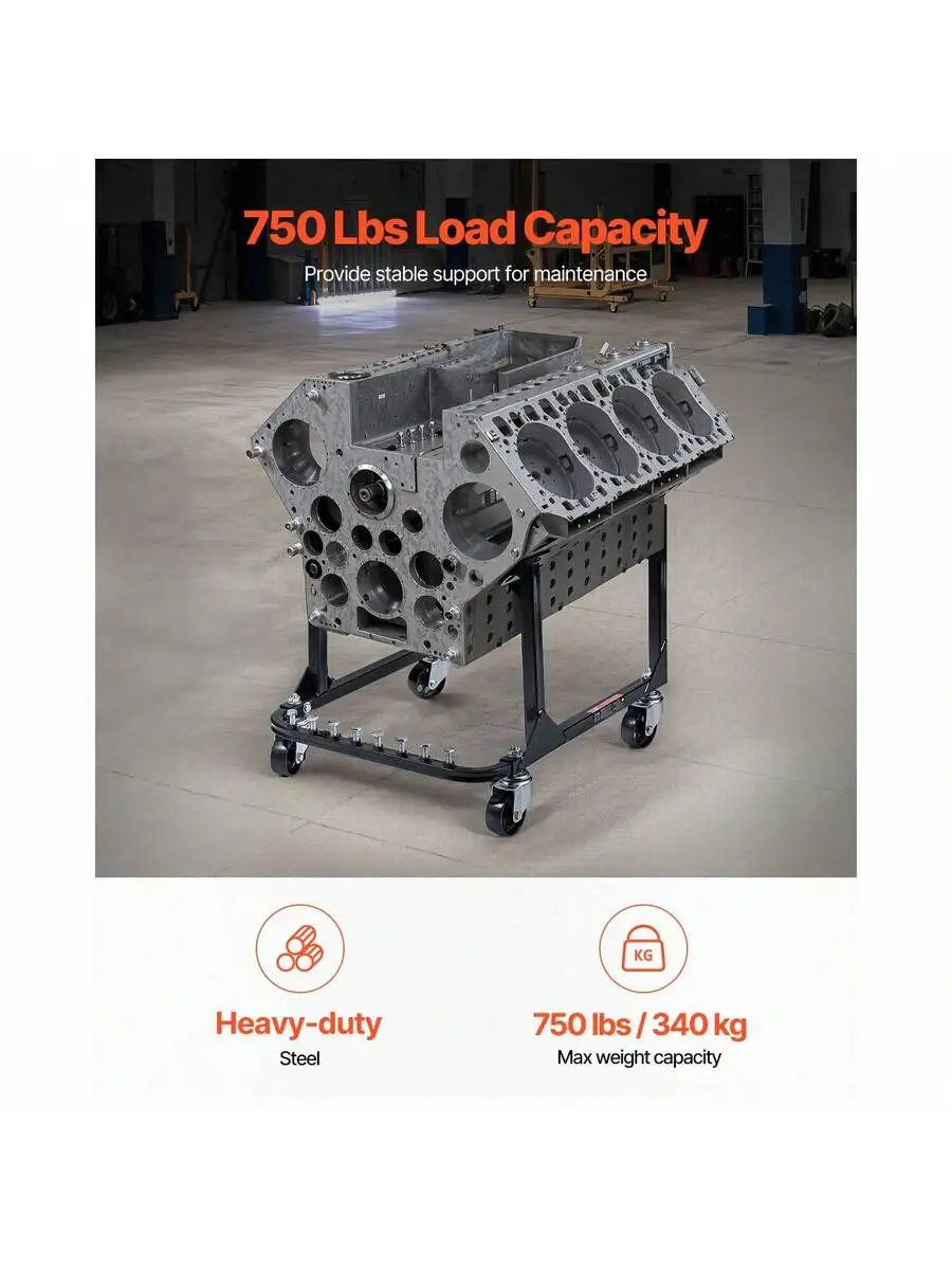 Engine Stand Heavy Duty - エンジンスタンド、耐荷重750ポンドのエンジンモータースタンド、頑丈なスチール製モーターホルダー、4つの回転キャスターと4つのフック付き