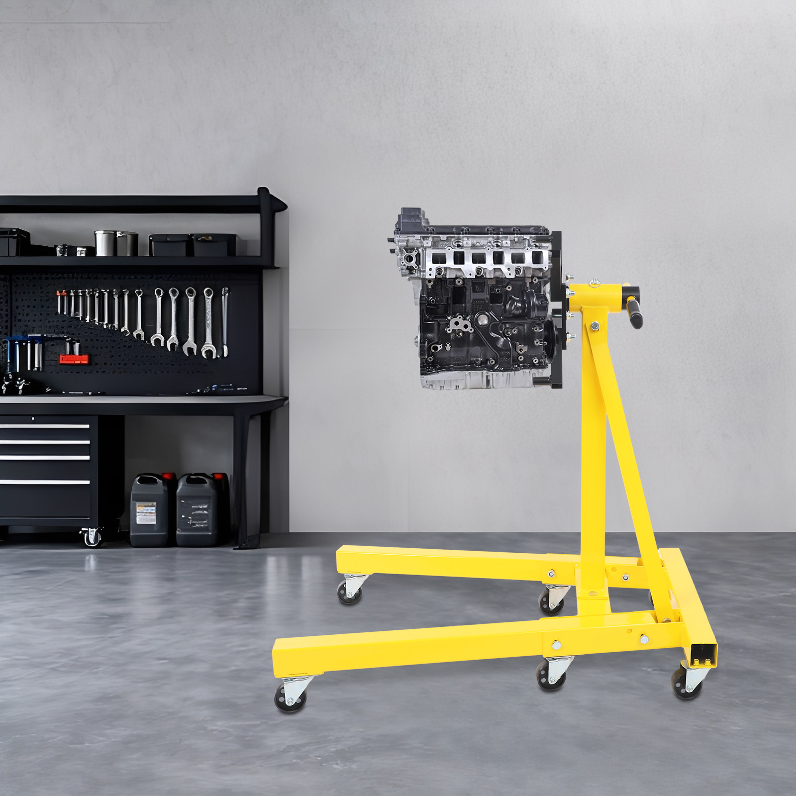 Engine Stand Heavy Duty - エンジンスタンド 2000ポンド耐荷重、ヘビーデューティー折りたたみ式エンジンホルダー、360度回転修理スタンド（エンジンハンガーフック付き）、イエロー