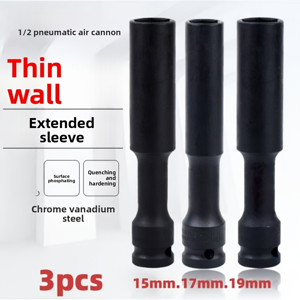 Pneumatic Impact Wrench - 1/3個入り 1/2インチ拡張薄肉インパクトソケットセット、15mm、17mm、19mmの深穴ソケット、空気圧レンチソケットを含む