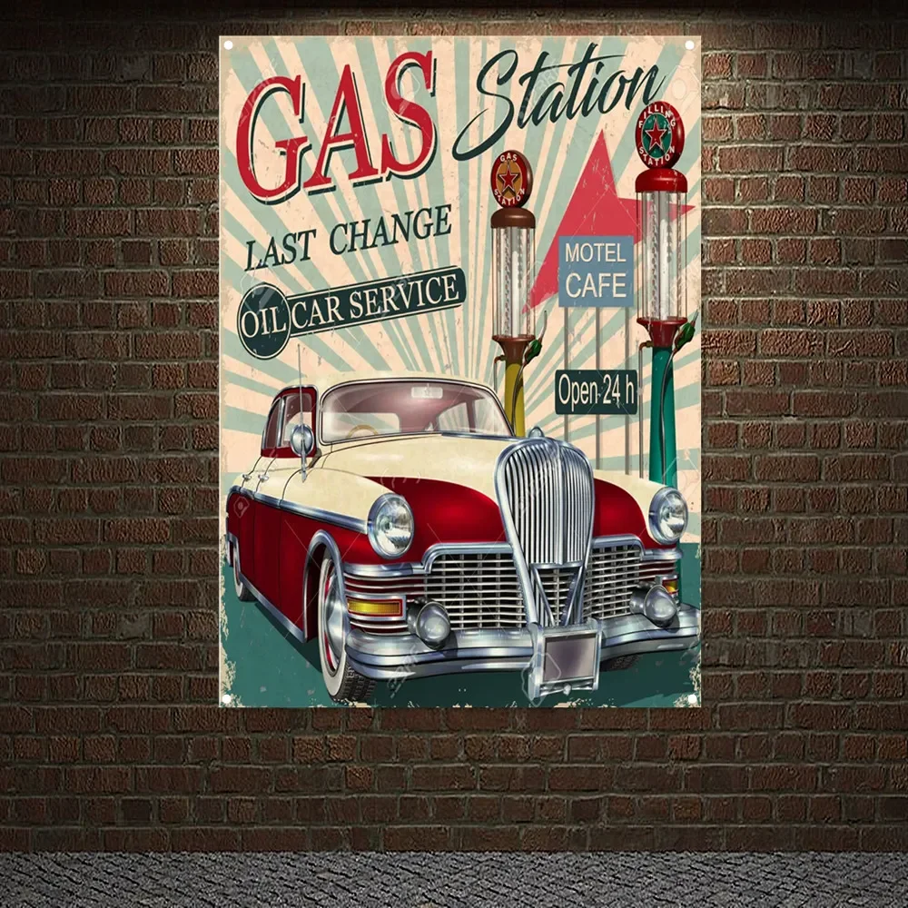 ヴィンテージカーサービス修理ポスターフラグ,ガソリンスタンド - Auto Repair Shop Open のレビューと価格
